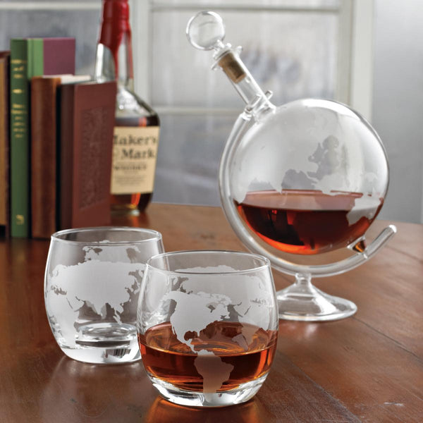 DEMO ONLY Globe Whiskey Glasses and Decanter