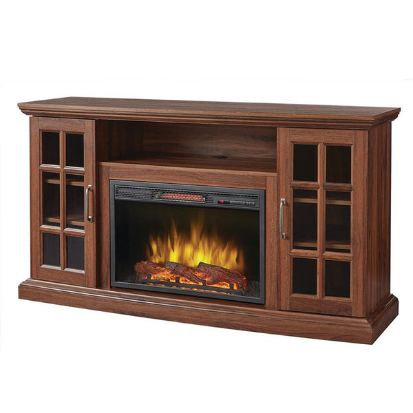 DEMO ONLY Brown French Door Fireplace Media Console