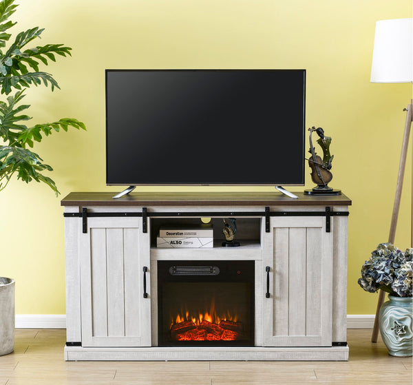 DEMO ONLY Farm Style Sliding Barn Door Fireplace Media Console